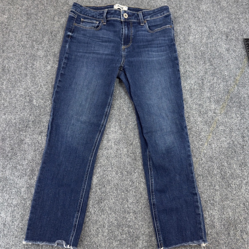 Paige Skyline Skinny Crop Jeans Raw Hem Blue Denim Size 29